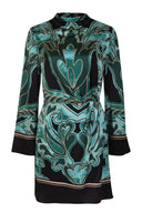 Baroque Print Mock Neck Silk Mini Dress