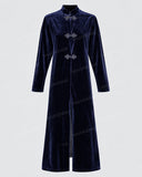 Elegant Frog Button Velvet Long Coat