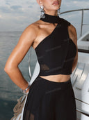 Asymmetric Halter Top & Wide Leg Pants Set