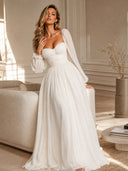 Bohemian Pleated Waist Puff Sleeve Chiffon Maxi Dress