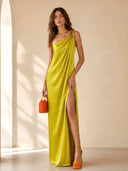Asymmetrical-Neck Off-Shoulder A- Line Dress