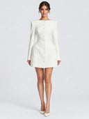 Elegant Button Front Structured Long Sleeve Mini Dress