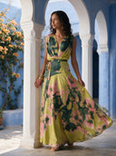 Lime Floral Printed Wrap Maxi Dress