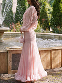 Elegant Ruffle Top & Ruched Mermaid Maxi Skirt Two-Piece Set