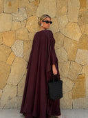 Batwing Sleeve Side Drawstring Tunic Top & Wide‑Leg Pants Two‑Piece Set