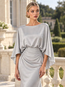 Boat Neck Backless Pleated Maxi Dress