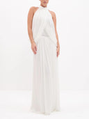 Elegant Draped Cape Sleeve Pleated Maxi Dress