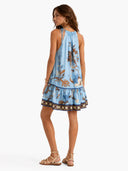 Unique Floral Print Linen Tiered Mini Dress