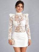 Elegant Floral Lace Bodysuit & Skirt Two Piece Set