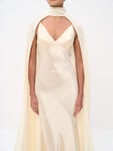 Elegant Satin Cape Sleeve Maxi Dress