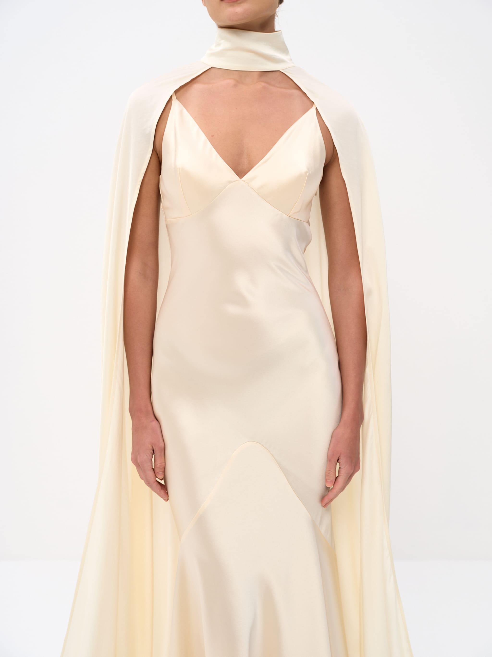 Elegant Satin Cape Sleeve Maxi Dress