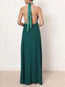 Elegant Halter Twist Front Satin Maxi Dress