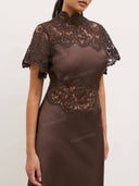 Elegant Lace Satin Panel High Neck Maxi Dress