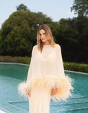 Elegant Feather Trim Chiffon Shawl Two-Piece Set