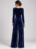 Elegant Velvet Wrap Wide Leg Jumpsuit