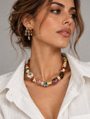 Multicolor Beaded Gold Statement Necklace