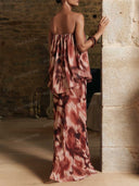 Strapless Draped Top & Printed Maxi Skirt Set