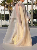 Elegant High Neck Organza Cape Maxi Gown