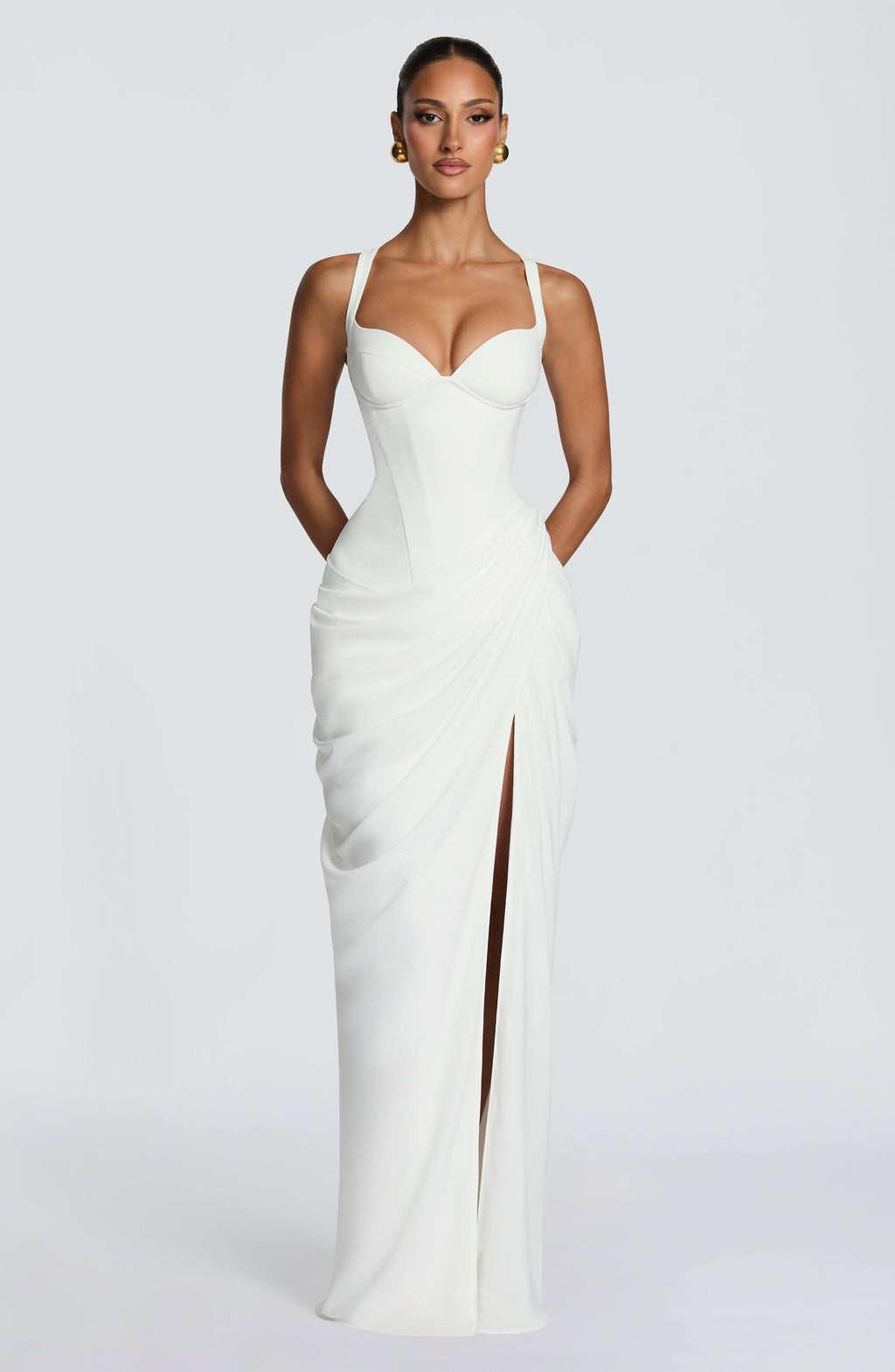 Ruched Spaghetti Strap Slit Maxi Dress