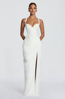 Ruched Spaghetti Strap Slit Maxi Dress