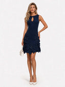 Elegant Floral Sleeveless Keyhole Mini Dress