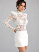 Elegant Floral Lace Bodysuit & Skirt Two Piece Set
