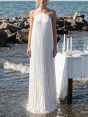 Elegant Strapless Fringe Maxi Dress