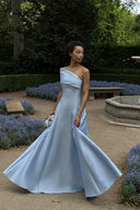 Elegant One-Shoulder Foldover Satin A-Line Maxi Dress