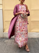 Retro Tile Print Sleeveless Maxi Dress Two Piece Set
