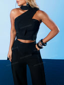 Asymmetric Halter Top & Wide Leg Pants Set