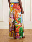 Unique Abstract Graffiti Animal Print Satin Two-Piece Set