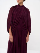 Elegant Draped Cape Sleeve Pleated Maxi Dress