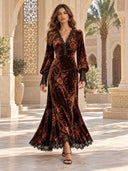 Retro Floral Velvet Lace Trim Maxi Dress