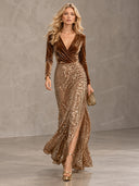Elegant Long-Sleeved Velvet Jumpsuit And Skirt Two-Piece Set