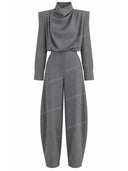 Minimalist Draped High Neck Top & Tailored Straight Leg Pants Set
