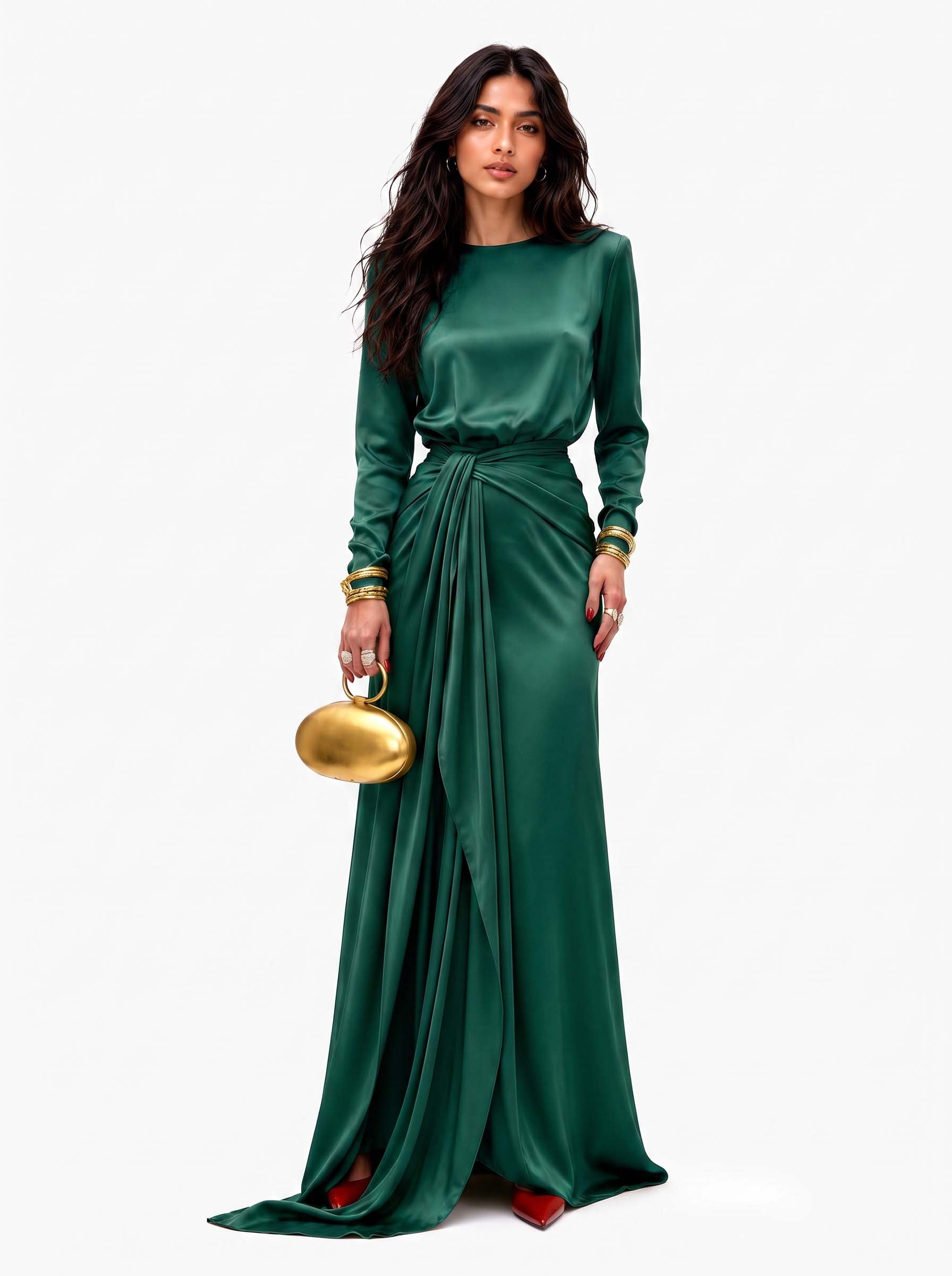 Elegant Draped Satin Maxi Dress