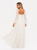 Bohemian Pleated Waist Puff Sleeve Chiffon Maxi Dress
