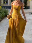 Elegant Strapless Ruched Maxi Dress