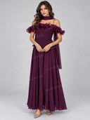 Elegant Ruffle Trim Cold Shoulder Maxi Dress