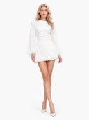 Pleated Design Long Sleeve Mini Dress