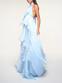 Elegant Halter Neck Layered Ruffle Maxi Dress