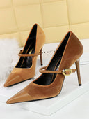 Buckle Strap Cap Toe Stiletto Pumps