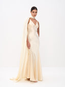 Elegant Satin Cape Sleeve Maxi Dress