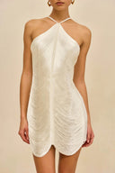 Elegant Satin Fringe Halter Backless Mini Dress