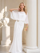 Elegant Chiffon Cape Top & Wide-Leg Pants Two-Piece Set
