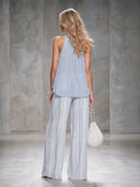 Elegant Sleeveless Top & Striped Wide-Leg Pants Set