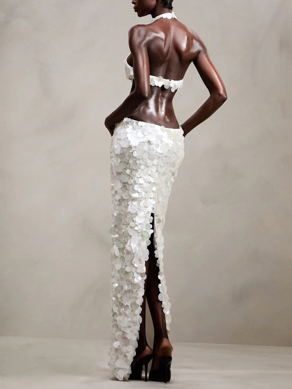 Elegant Halter Cutout Sequin Mermaid Maxi Dress