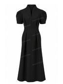 Structured Puff Sleeve Stand Collar Midi Dress