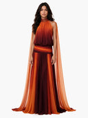 Elegant Gradient Chiffon Backless Spaghetti Strap Maxi Dress