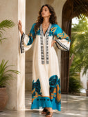 Exquisite Satin Vintage Floral Print Flowing Maxi Dress